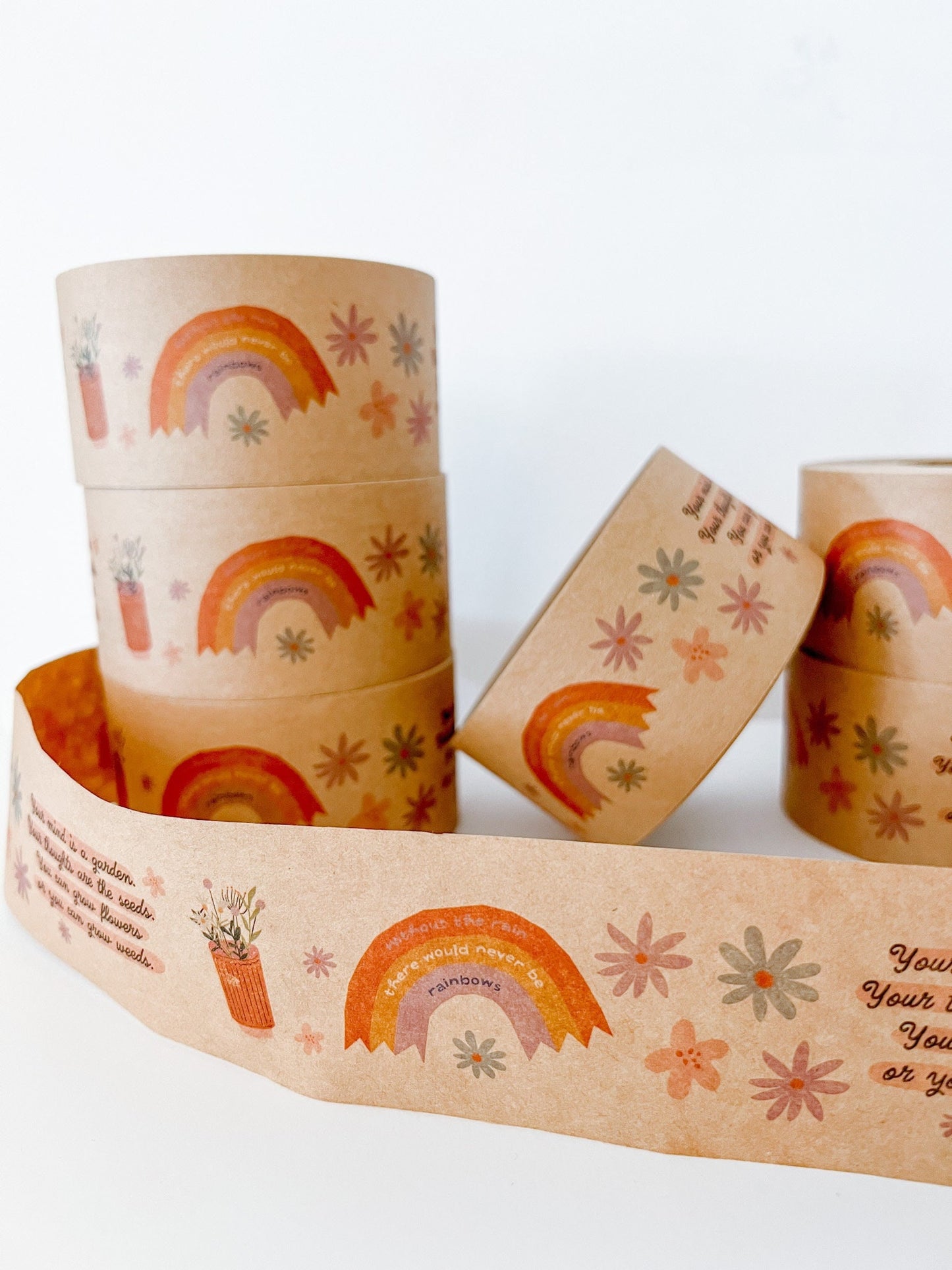 Kraft Paper Water Activated Tape, Pretty Mailer Tape, Printed Packing Tape, Shipping Supplies, Business Mailing Tape, Rainbow Tape