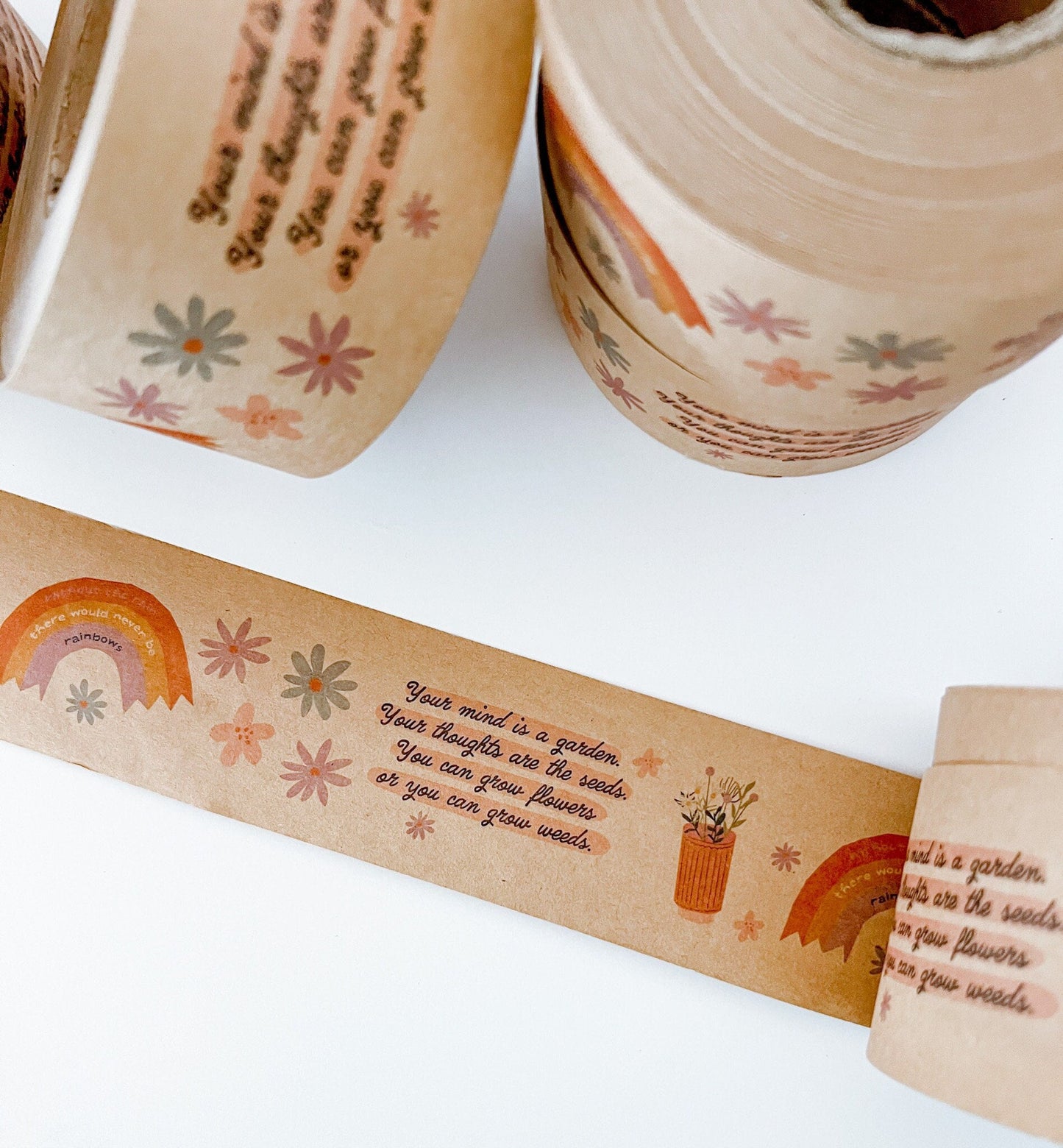 Kraft Paper Water Activated Tape, Pretty Mailer Tape, Printed Packing Tape, Shipping Supplies, Business Mailing Tape, Rainbow Tape