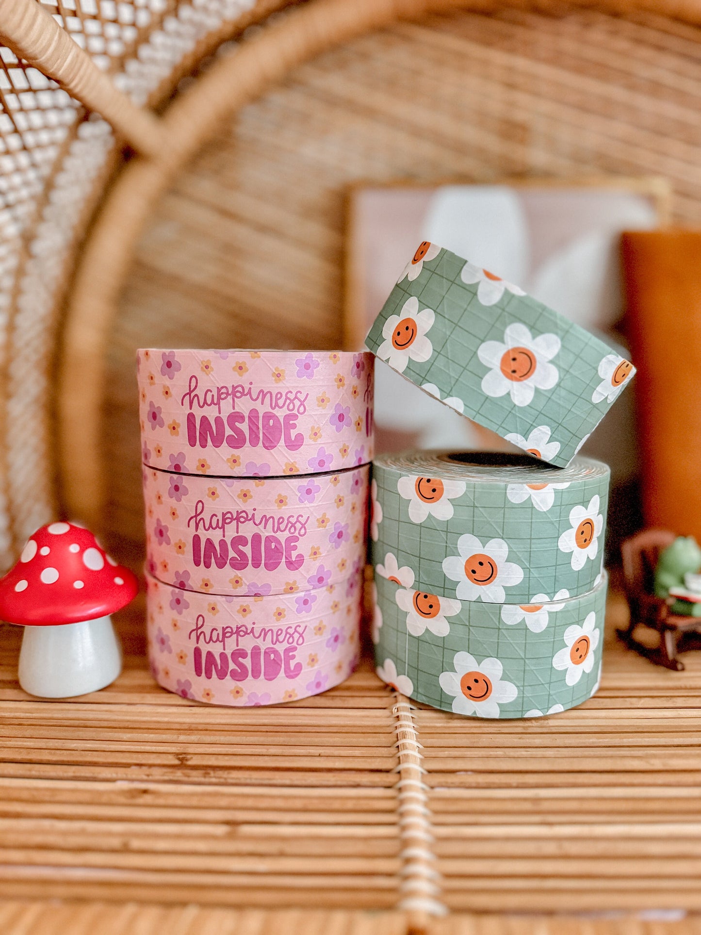 Retro Boho Flowers Water Activated Paper Tape, Seller Supplies, Shipping Supplies, Pretty Shipping Tape, Strong Packing 2" Tape