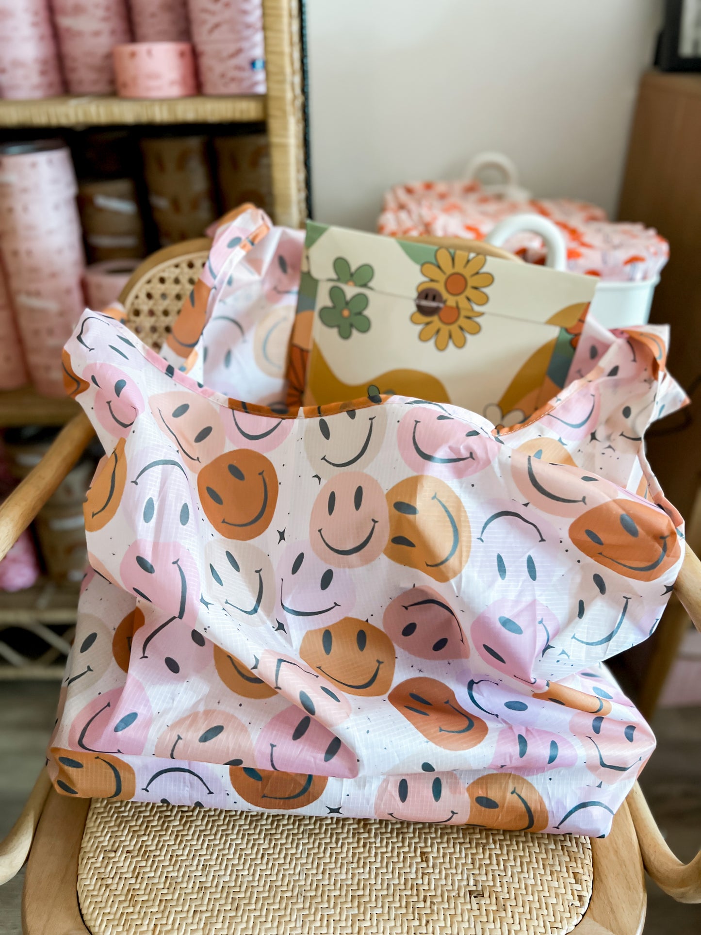 XL Smiley Faces Reusable Grocery Mail Tote