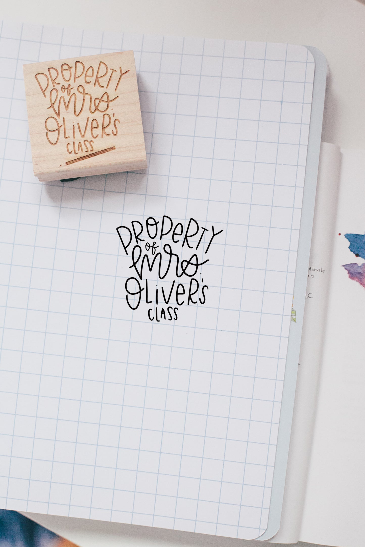 Property of Teacher Hand Lettered Rubber Stamp