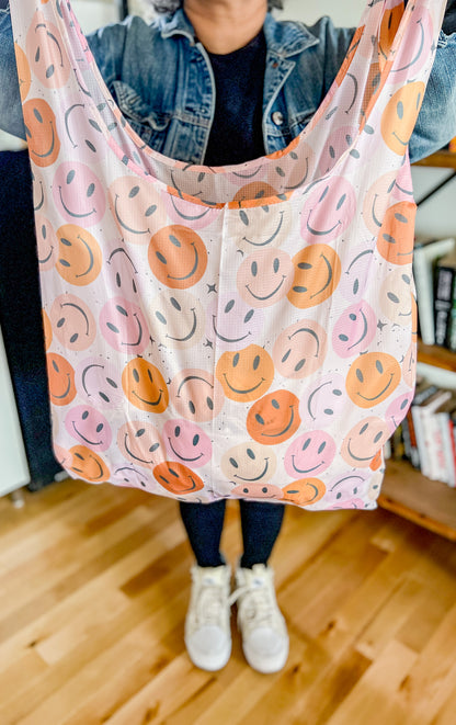 XL Smiley Faces Reusable Grocery Mail Tote