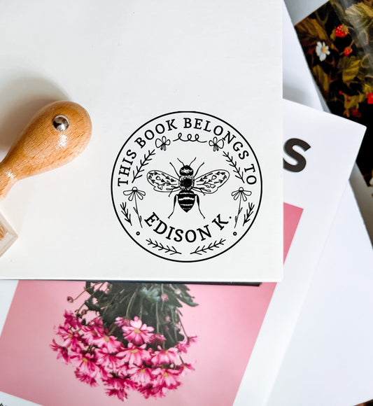 Customized Bee Home Library Stamp, This Book Belongs to Stamp, Christmas Gifts for Bookworms, Bee Rubber Stamp, Stamps for Bookworms