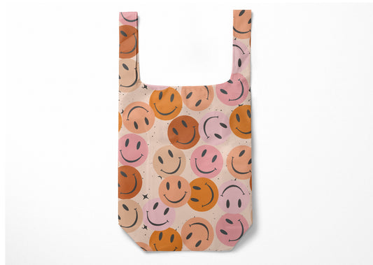 Smiley Face Tote, Reusable Bag, Oversized Foldable Bag, Grocery Tote, Eco-Friendly Bags, Post Office Tote, Mail Bags, Floral Pattern, XL Bag