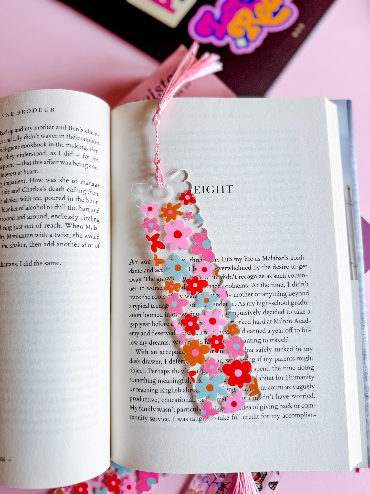 Strawberries & Bows Acrylic Bookmark for Book Lovers and Readers, Coquette, Bows, Smiley Face