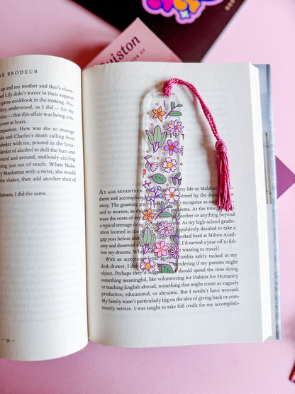 Strawberries & Bows Acrylic Bookmark for Book Lovers and Readers, Coquette, Bows, Smiley Face