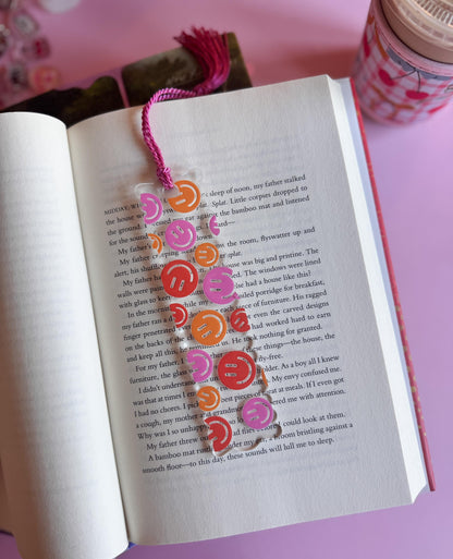 Strawberries & Bows Acrylic Bookmark for Book Lovers and Readers, Coquette, Bows, Smiley Face