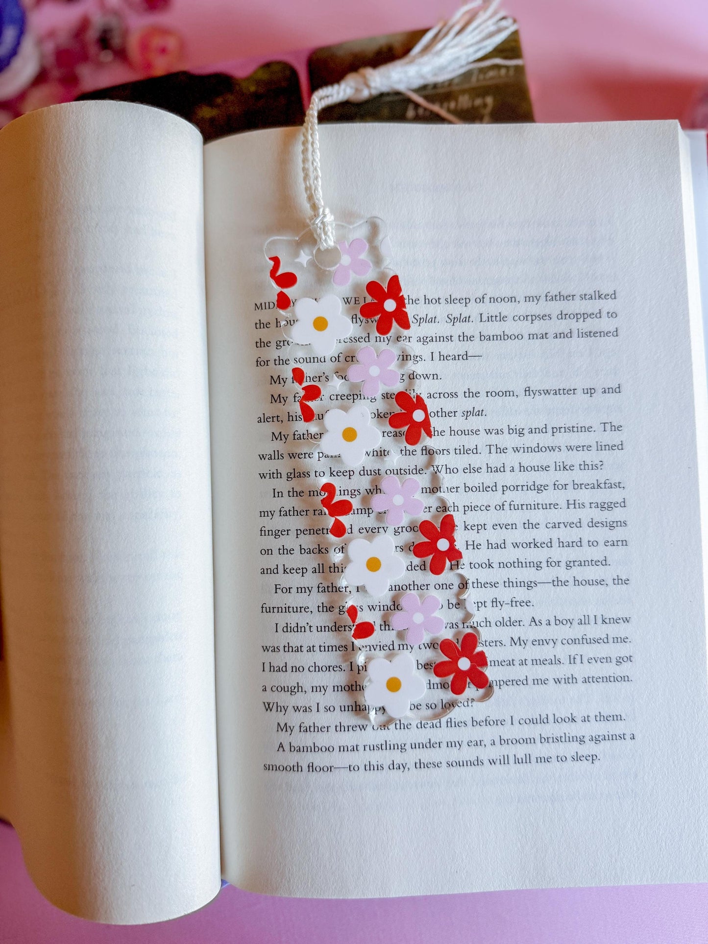 Strawberries & Bows Acrylic Bookmark for Book Lovers and Readers, Coquette, Bows, Smiley Face