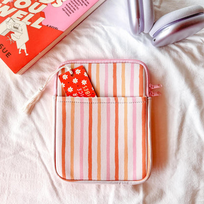 Book Sleeve, Kindle Sleeve, Book Sleeve with Zipper, Soft Tablet Case, Book Case, Retro Design Stripe Book Sleeve
