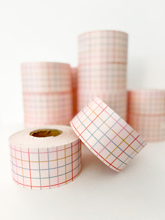 IMPERFECT PRINT - Retro Colors Plaid Checker Water Activated Packing Tape