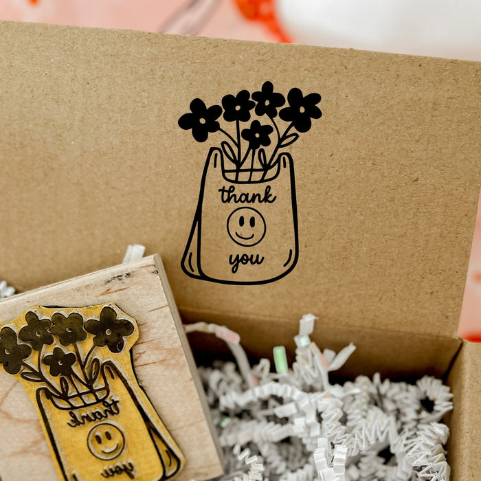 Thank You Smiley Face Shopping Bag Stamp